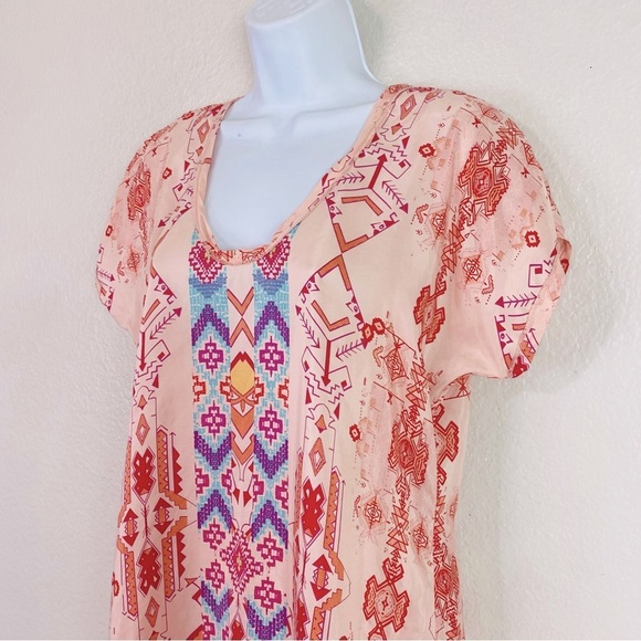 Sundance Silk Aztec Print Scoop Neck Cap Sleeve Dress Size M - Picture 3 of 8